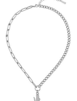 Lacoste Kette mit Anhänger Schmuck Edelstahl Halsschmuck Halskette Ankerkette CROCODILE, mit Glasstein