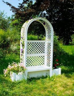 KHW Gartenbank Amsterdam, mit Rosenbogen, Spalier und zwei Pflanzkästen, weiß