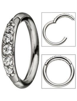 JOBO Nasenpiercing, Segmentring Edelstahl mit Kristallsteinen