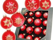 Krebs Glas Lauscha Weihnachtsbaumkugel Schneeflocke rot (16 St), Weihnachtsdeko, Christbaumschmuck, Christbaumkugeln aus Glas