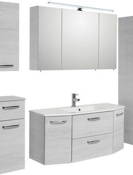 Saphir Badmöbel-Set Quickset 936 5-teilig, Mineralmarmor-Waschtisch mit LED-Spiegelschrank, (Set, 5-St), Badezimmer Set inkl. Türdämpfer, 9 Türen, 1 Klappe, 1 Schublade