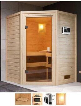 welltime Sauna Anni, BxTxH: 145 x 145 x 187 cm, 38 mm, 3,6-kW-Plug & Play Ofen mit ext. Steuerung
