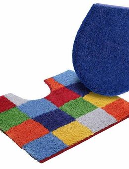 my home Badematte Kira, Badvorleger, Badezimmer Teppich, Kästchen, Höhe 12 mm, beidseitig nutzbar, fußbodenheizungsgeeignet, strapazierfähig, Baumwolle (Bio-Baumwolle), 2-tlg. Stand-WC Set, bunt, Badteppich, Badematten auch als 2 teiliges Set erhältlich