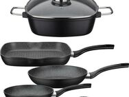 GSW Topf-Set Gourmet Granit, Aluminiumguss (Set, 5-tlg., 1 x Bräter, 1x Grillpfanne 28x28 cm, je 1x Bratpfanne Ø 20/24 cm), Induktion