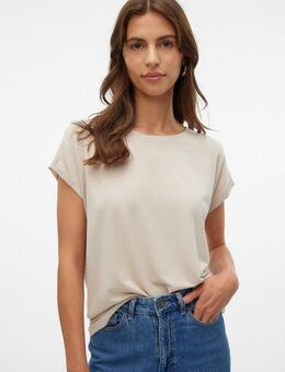 Vero Moda Rundhalsshirt VMLAVA PLAIN SS TOP LUREX STRIPE