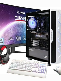 GAMEMAX MegaDeal Gaming-PC-Set Diamond WT PC-Komplettsystem (32", Intel® Core i7 14700F, GeForce RTX™ 4070, 32 GB RAM, 1000 GB SSD, Windows 11 + MSI G32C4 E2 Monitor Curved 80cm (32)