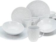 CreaTable Kombiservice Geschirr-Set Home - Blätter (16-tlg), 4 Personen, Porzellan, Service, weiß, Used-und Vintage-Look, zeitlos, 16 Teile für 4 Personen