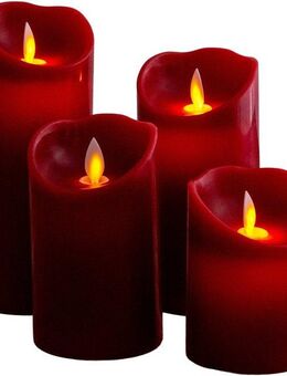 näve Dekolicht Kerzen, Timerfunktion, dimmbar über Fernbedienung, mehrere Helligkeitsstufen, LED fest integriert, Warmweiß, 4er Set (Höhe 10cm 12,5cm 15cm 17,5cm) rot dimmbar Timer Ã˜ 7,5cm