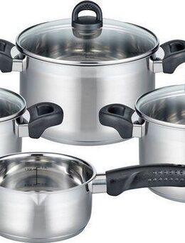 Elo Basic Topf-Set Turmalin, Edelstahl 18/10 (Set, 7-tlg., je 1 Fleischtopf Ø 16/20/24 cm, 1x Stielkasserolle Ø 16 cm), Öl-Dosiersystem, Induktion