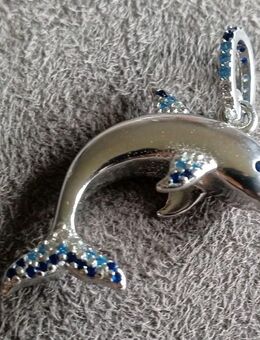 Delfin Anhänger 925 Silber mit blauem und weißem Zirkonia an 41 cm 925 Silber Kette mit Karabinerverschluss - Thaleischweiler-Fröschen