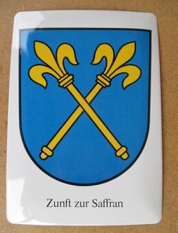 Sächsiilüüte Zunftwappen Saffran 1336 Postkarte aus Blech - Volketswil