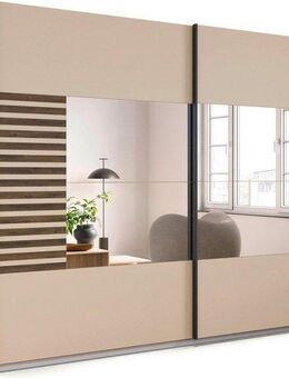 rauch Schwebetürenschrank Kleiderschrank Schrank Garderobe Schlafzimmerschrank BAREA Front- Auflage in moderner Lamellen-Optik und Spiegel MADE IN GERMANY