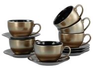 CreaTable Cappuccinotasse Golden Days Schwarz, Cappuccinoset, 12-tlg., Steinzeug, Goldfarbene Spezialglasur