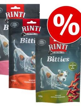 3 Sorten RINTI Extra Bitties im 12 x 100 g Sparpaket! - Huhn mit Karotte, Huhn mit Tomate, Ente mit Ananas
