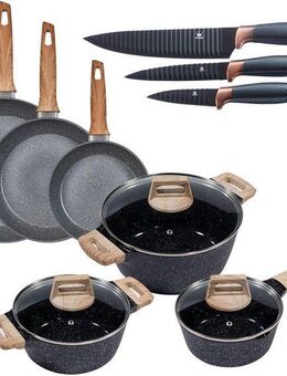 KING Topf-Set Essential, Aluminium (Set, 12-tlg., 3 Töpfe, 3 Deckel, 3 Pfannen, 3 Küchenmesser), Induktion
