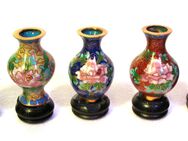 Rarität: 5er Set chinesische Vasen Metall Emaille Miniaturen - Höhe: ca. 5 cm - Biebesheim (Rhein)