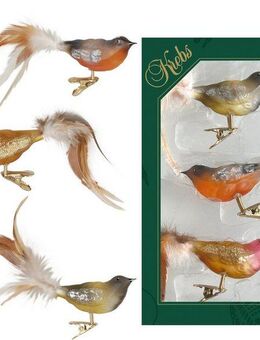 Krebs Glas Lauscha Weihnachtsbaumklammer CBK80868, Weihnachtsdeko, Christbaumschmuck (3-tlg), Vogelsortiment