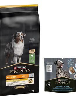 14 kg PURINA PRO PLAN Adult + 426 g Dental Care Snack für große Hunde gratis! - All sizes Light Sterilised Lamm