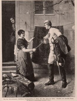 Grafik : Der Don Juan des Hofes., Gemälde von Friedrich Krause , 1887 , Kunstausstellung Wien , Blatt 27,5cm x 21cm , Militär , M7 - Görlitz