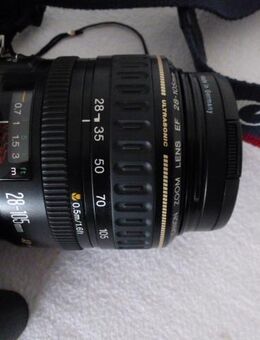 Canon Zoom Objektiv EF 28-105 mm Ultrasonic 1:3.5-4.5 TOP Zustand. Sowie optional: *Canon EOS 500* analog, *Lowepro* Colt Tasche, Skylight-Filter: jeweils gegen Gebot. ALLES: absolut neuwertig, ohne Gebrauchsspuren. Auch Einzel-Verkauf. - Bad Oeynhausen