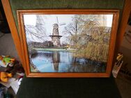 Wandbild,Foto,Mühle bei Leiden,Holland,Holzrahmen,Alt,ca. 35x28 cm - Linnich