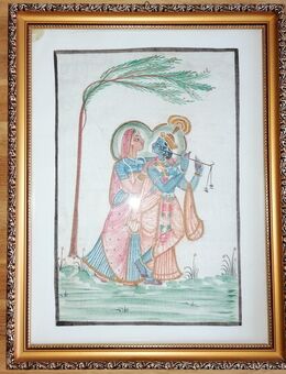 Alte Zeichnung Bild Radha Krishna Hinduismus Indische Gottheit 35x45 - Schwalmtal (Nordrhein-Westfalen)