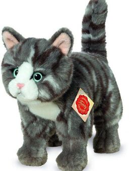 Teddy Hermann® Kuscheltier Katze stehend grau getigert, 20 cm, zum Teil aus recyceltem Material