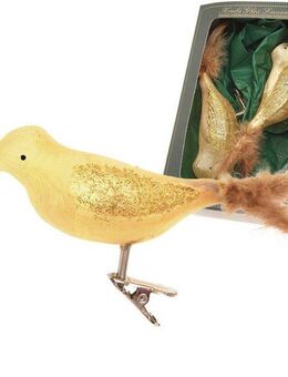 Krebs Glas Lauscha Weihnachtsbaumklammer Amsel, Eislack, unversilbert (2-tlg), Weihnachtsbaumklammern Glas, mundgeblasen, handgefertigt, Glasvogel