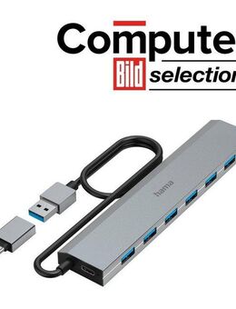Hama USB Hub mit Netzteil und Adapter, 7 Ports mit USB C und USB A Stecker USB-Adapter USB Typ A, USB Typ C, 100 cm