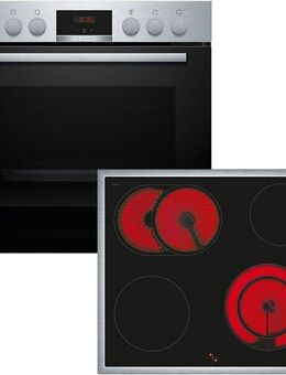 BOSCH Elektro-Herd-Set HND411LS67, mit Backwagen, Backwagen mit ausziehbarer Tür für bequemes Kochen & Backen