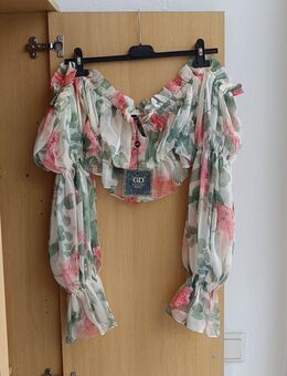Süße Chiffon Grop Top Bluse Rüschen grün rose Blumen geblümt gr. 34 XS,36 S,38 M NEU - Hardheim