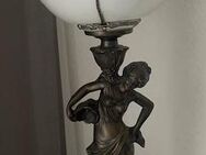 Antike Tischlampe Bronze mit Steinen (Bernstein) 70 cm - 7 KG - voll funktionsfähig - Bronze/Messingfigur mit Glaskörper und eingesetzten Benstein - TOP - Nordhorn