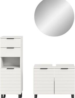 welltime Badmöbel-Set Litica, Breite 120 cm, hochwertige Rillenfräsung, Metallkufen, (3-St), best. aus.: Unterschrank, Waschbeckenunterschrank, Spiegelschrank
