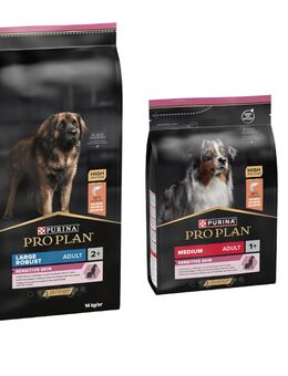 14 kg PURINA PRO PLAN Adult + 3 kg Extra-Packung gratis! - 14 kg Large Robust Sensitive Skin Lachs + 3 kg Medium Sensitive Skin
