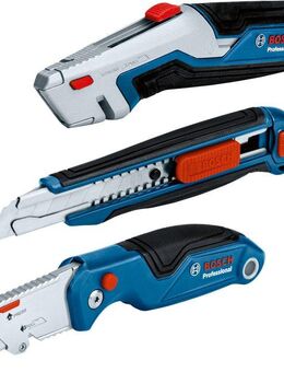Bosch Professional Cuttermesser (1600A027M4), (Set, 3-tlg), 1 x Universalmesser, 1 x Cuttermesser, 1 x Universal-Teppichmesser