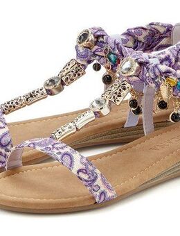 LASCANA Sommerschuh, Sandalette, Sandale mit Schmuckkettchen und Schmucksteinen im Festival-Look VEGAN