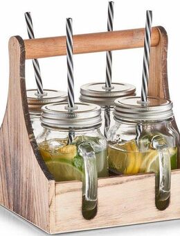 Zeller Present Gläser-Set, Glas, Holz, Metall, in praktischer Holzkiste zum Tragen