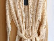 Strick Cardigan Pullover Strickjacke lang Fransen Blumen Stickerei bestickt Lochmuster gr. XS/S 34/36 Neu - Hardheim