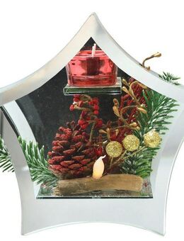 I.GE.A. Teelichthalter Deko-Objekt mit LED Licht und Teelichtkerze (1 St), Tanne Zapfen Beeren LED-Kerze Kerzenhalter Weihnachtsdeko Dekoobjekt