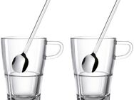 LEONARDO Latte-Macchiato-Glas SENSO, Edelstahl, Glas, (4-teilig) inkl. 2 Löffel