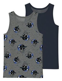 Name It Unterhemd NKMTANK TOP 2P DARK GREY MEL SKULL NOOS (Set, 2-St)