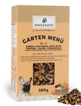 PAWS & PATCH Garten Menü für Hunde - Nr. 2: Kürbis, Pastinake, Rote Bete, Fenchel, Salbei, Löwenzahn (500 g)