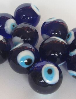 10 dunkelblaue Glaskugeln mit Nazar-Motiv - Münster