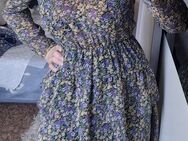 Zara Chiffon Volant Blumenprintkleid Puffärmel Kleid schwarz Blumen lila grün gelb geblümt gr. 36 S NEU - Hardheim
