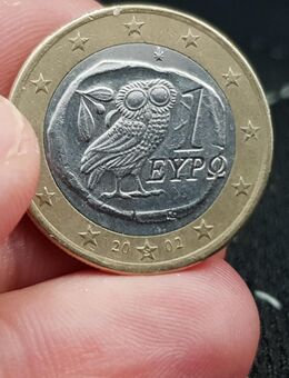 1 Euro Münze mit Eule aus Griechenland aus 2002 - Stolberg (Rheinland, Kupferstadt)
