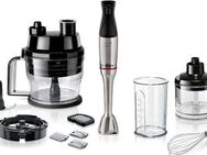 BOSCH Stabmixer ErgoMaster Serie 6 MSM6M8X1, 4 Klingen, Mixfuß Edelstahl, schwarz, 1200 W, Würfelschneider, Zerkleinerer, Schneebesen, 10 J Motorgarantie