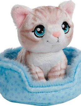 Nici Kuscheltier Little Paws, Katze grau getigert, 12 cm, im Körbchen blau