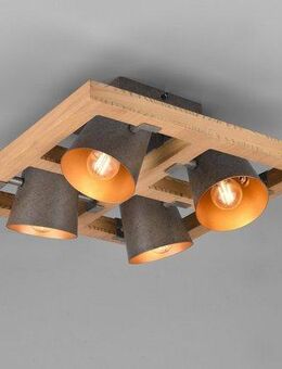 TRIO Leuchten Deckenleuchte Bell, Leuchtmittel wechselbar, ohne Leuchtmittel, Warmweiß, 4-flammig mit Schirmen in Glocken-Optik, Holz-Nickel-Antik-Kombination