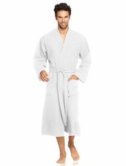 Vossen Herrenbademantel Wellington, ideal für Sauna & Spa, Hotelbademantel, Morgenmantel, Langform, Waffelpiqué, Kimono-Kragen, Gürtel, mit Kimono-Kragen, in besonders leichter Qualität