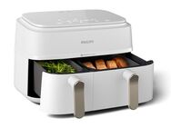 Philips Heißluftfritteuse 3000 Series NA353/10, Dual Basket Airfryer mit 9L Kapazität (3L+6L), 2750 W, RapidAir Technologie und 12 Kochfunktionen, Weiß/Champagner